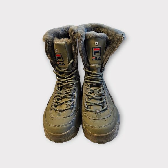 FILA Disruptor Comfy Shearling Boot Olive Green Leather Fur 9.5 Mens - Picture 14 of 16